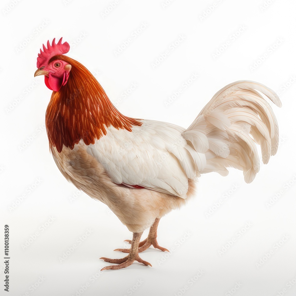 Fototapeta premium red and white rooster full length isolated on white background