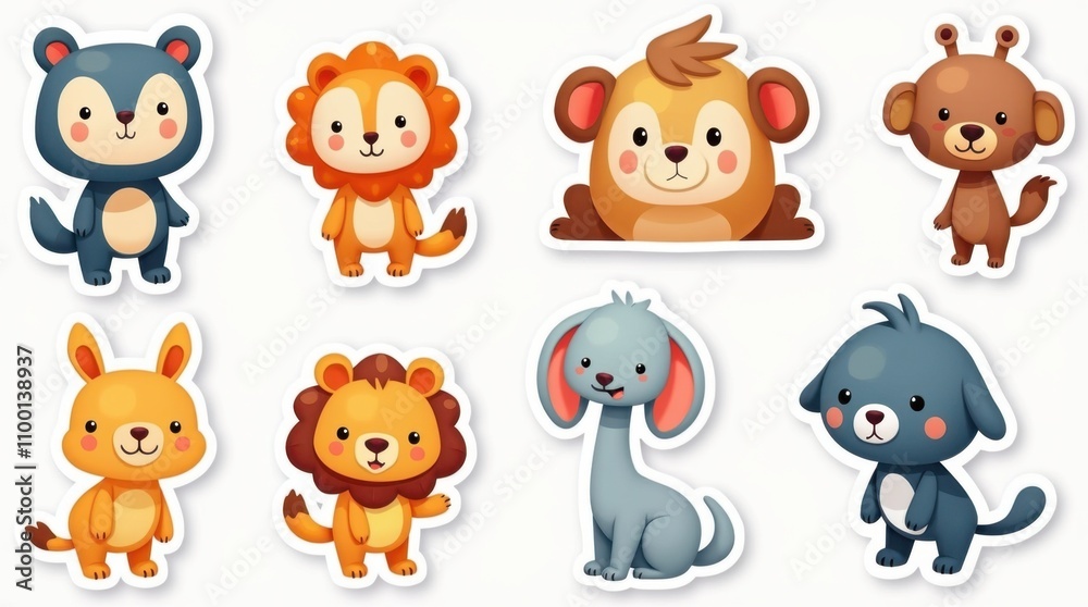 Obraz premium Adorable Animal Stickers with Vibrant Colors
