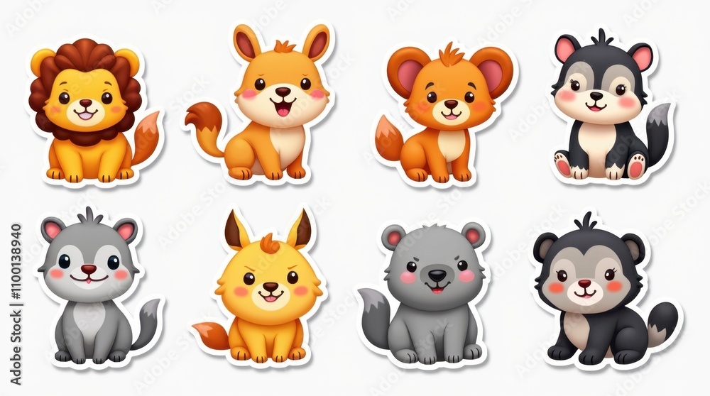 Fototapeta premium Adorable Animal Stickers with Vibrant Colors