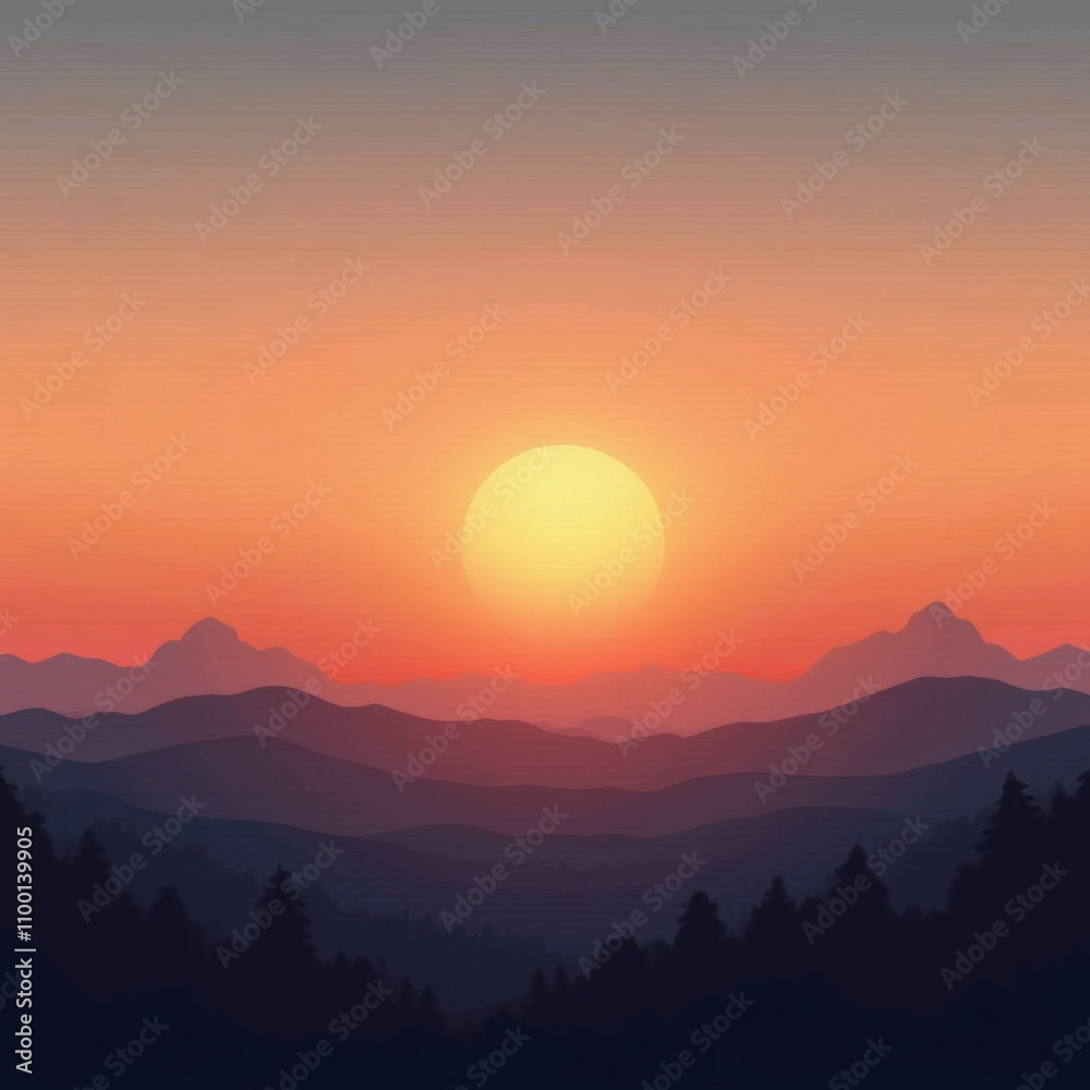 Obraz premium Tranquil Sunset Over Rolling Hills