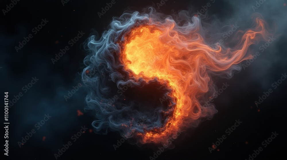 Fototapeta premium Swirling Smoke and Embers Yin-Yang Design