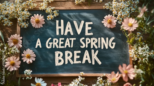 Chalkboard with spring flowers and 