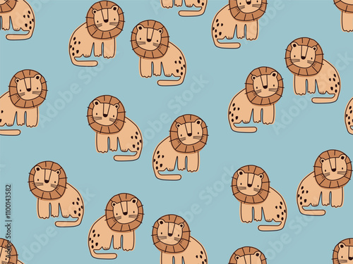 DOODLE CUTE ADORABLE LION SEAMLESS PATTERN CUTE PATTERN IDEAL FOR BABIES AND TODDLER BEDDINGS, PYJAMA SET SLEEPWEAR, ROMPERS AND BABY OUTFITS IN VECTOR