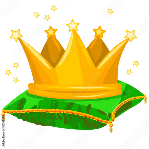 Vector image of a gold crown on a green pillow