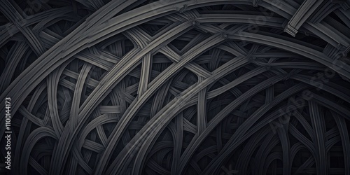 Wallpaper Mural A complex arrangement of dark, intertwined lines and arches, creating an abstract and textured background. Torontodigital.ca