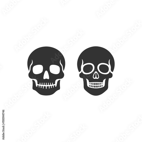 Black and white skull set silhouette design in white background.