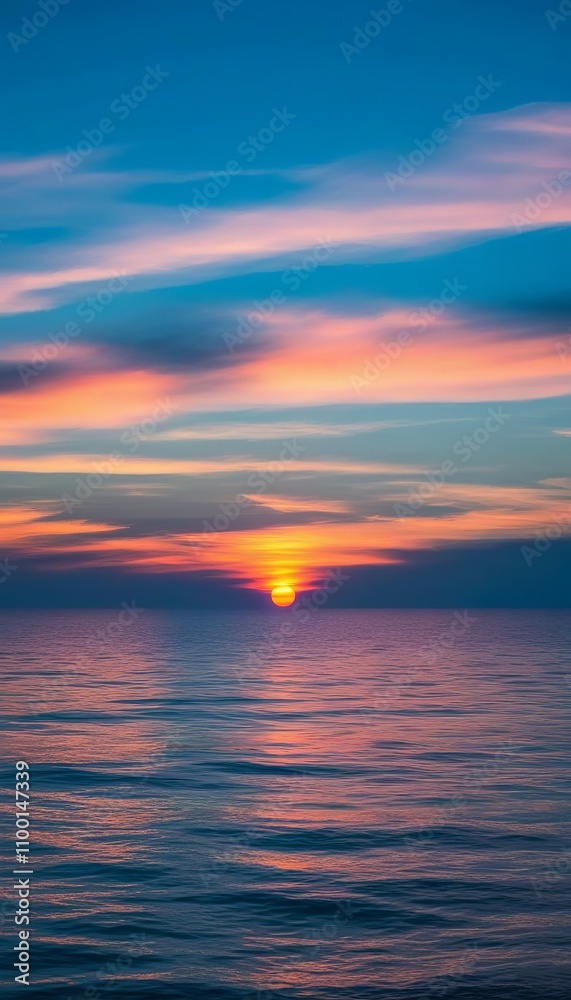 Fototapeta premium Stunning Sunset Reflecting Over the Ocean Waves. Created with generative AI technology