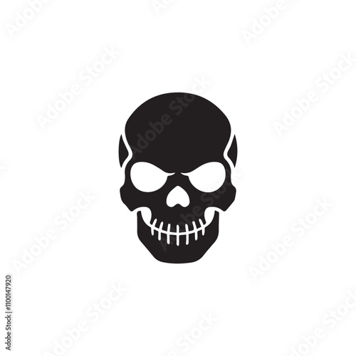 A black and white skull silhouette vector design.