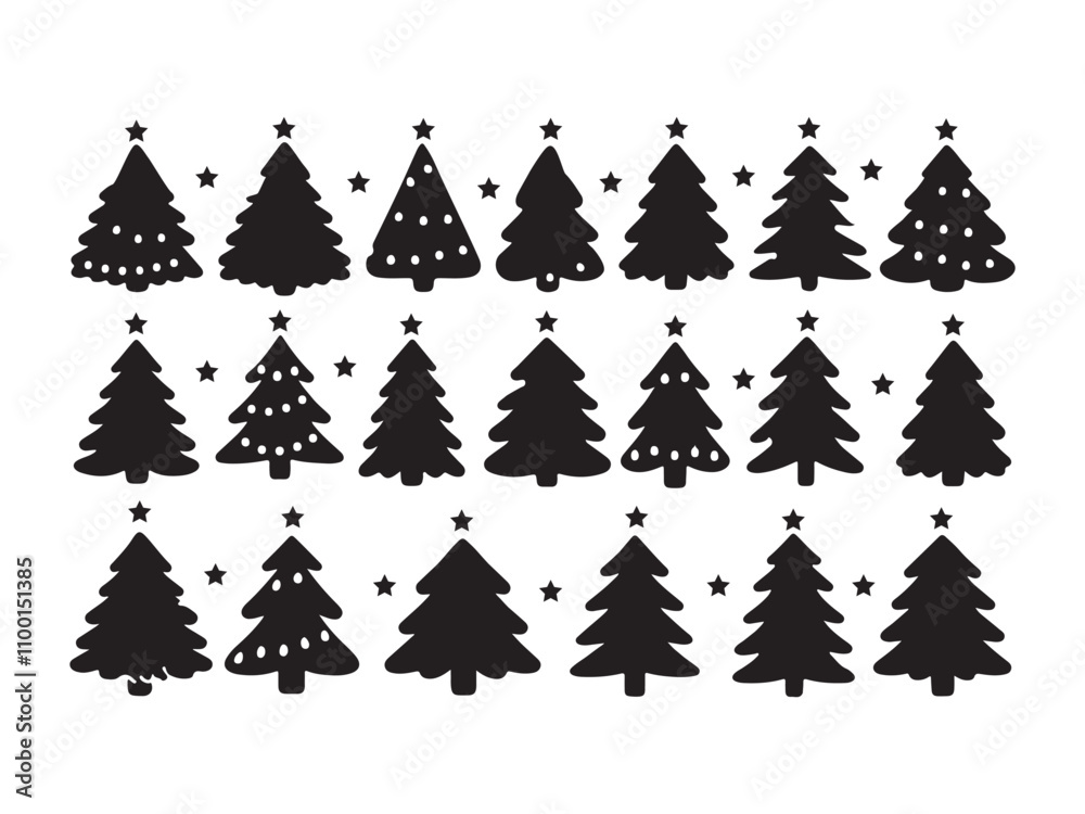 Fototapeta premium Christmas tree watercolor isolated on a white backdrop. Set of foliage. Christmas Pine Tree Watercolor Vector Illustration