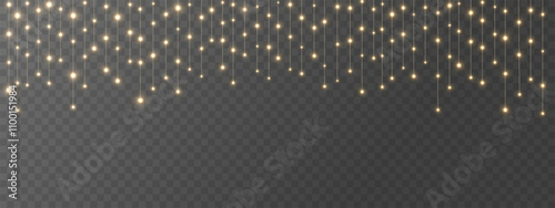 The Christmas garlands are available in a transparent vector background format. This set of Christmas glowing garlands is suitable for use in advertising invitations, web banners and postcards