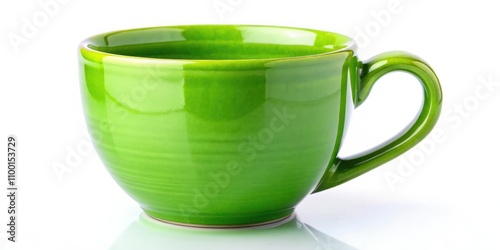 Vibrant green ceramic coffee mug mockup on a white background, ideal for macro photography, product showcases, and promotional materials to enhance visual appeal.