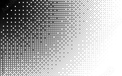Black and white radial bitmap texture, abstract halftone pattern vector background, glitch screen flicker pixels effect