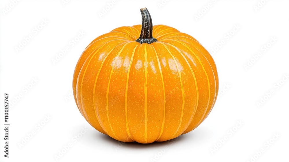 Obraz premium A photostock of a bright orange pumpkin with a clean, smooth surface, isolated on a white background, perfect for Halloween or autumn designs. High Quality