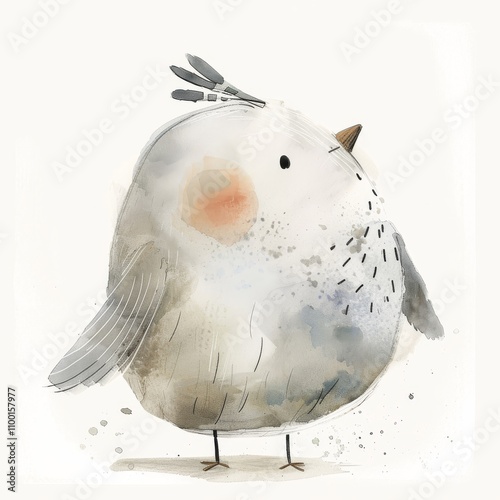 A whimsical illustration of a cute, round bird with soft colors, perfect for nature lovers and children's decor. photo