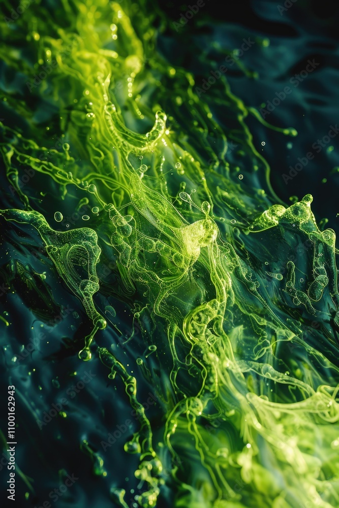 Obraz premium Close-up of green algae growing on the surface of still water