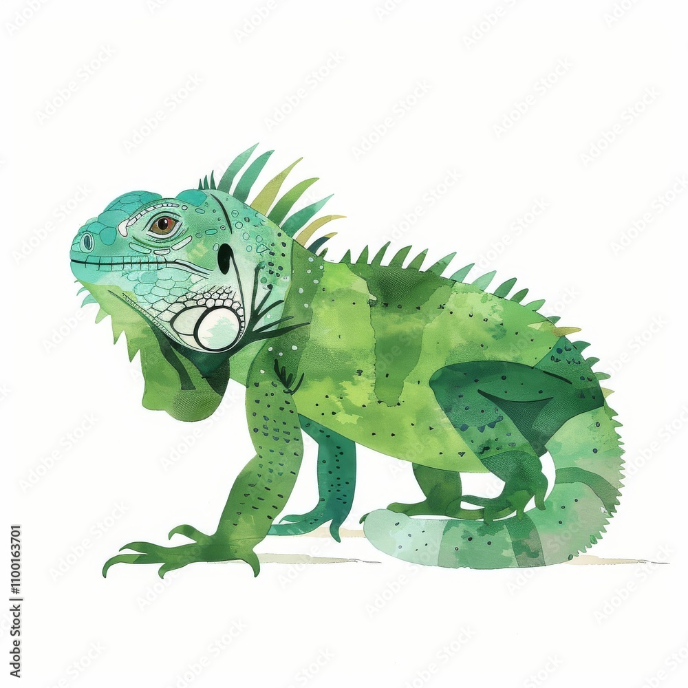 Obraz premium A vibrant green iguana displaying unique patterns on its skin, showcasing the beauty of reptilian wildlife.