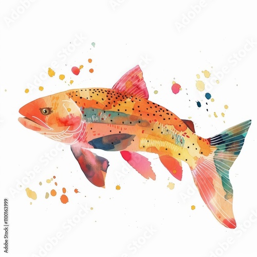 A vibrant and colorful illustration of a fish, featuring abstract splashes of color, ideal for artistic and aquatic themes. photo