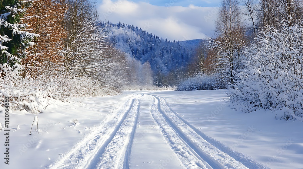 Obraz premium 36. Ski tracks leading into the distance on a wide snowy mountain slope