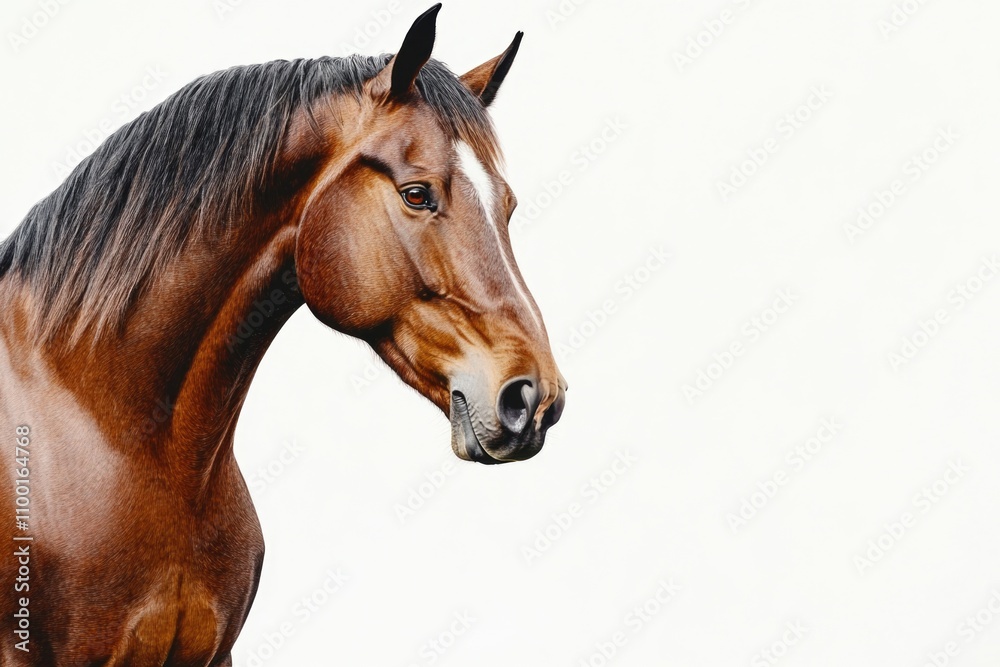 Fototapeta premium A close-up shot of a brown horse against a white background