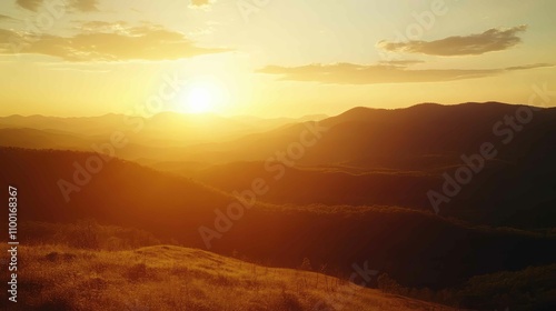 Wallpaper Mural The golden hour light softly illuminating the contours of a mountain range in the distance Torontodigital.ca