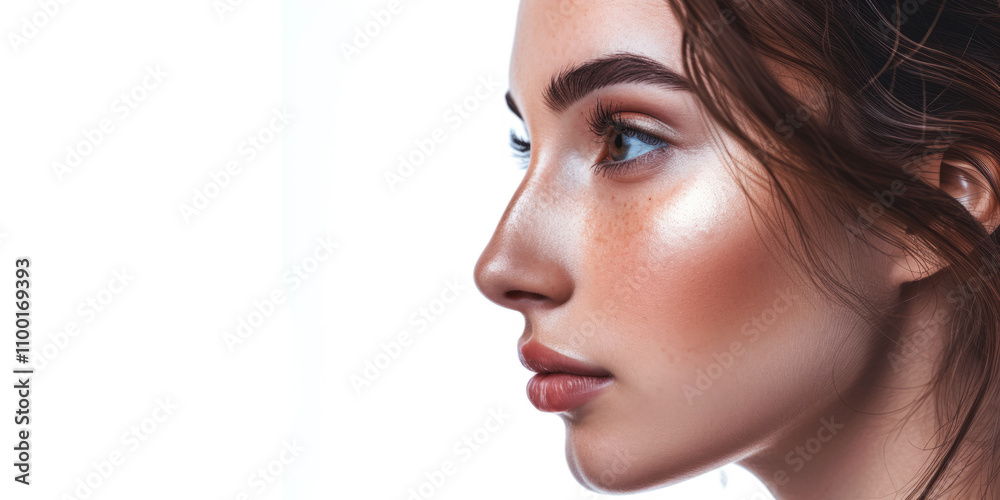 Naklejka premium beautiful young European girl profile close-up Generative AI