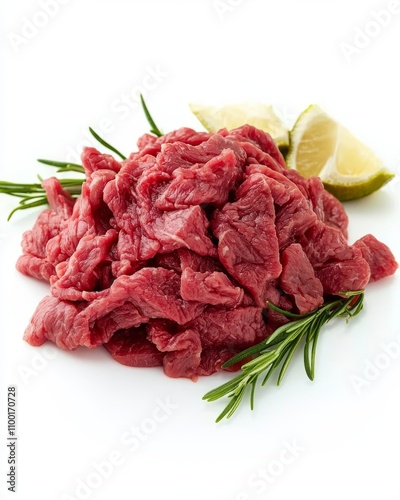 Lean beef mince isolated on white photo