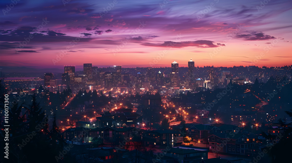 Fototapeta premium Cityscape Sunset Illustration