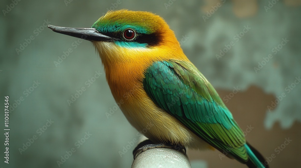 Obraz premium Vibrant bee-eater perched against a soft gray background