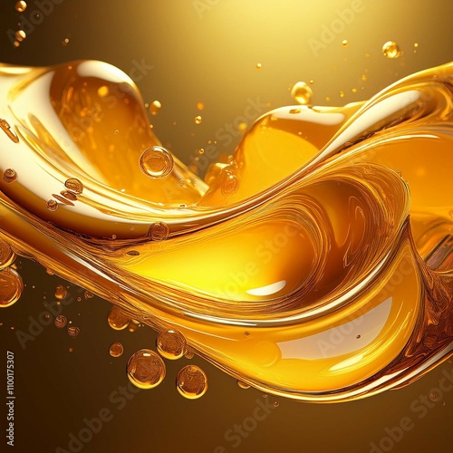 golden liquid honey or syrup with bubbles abstract background