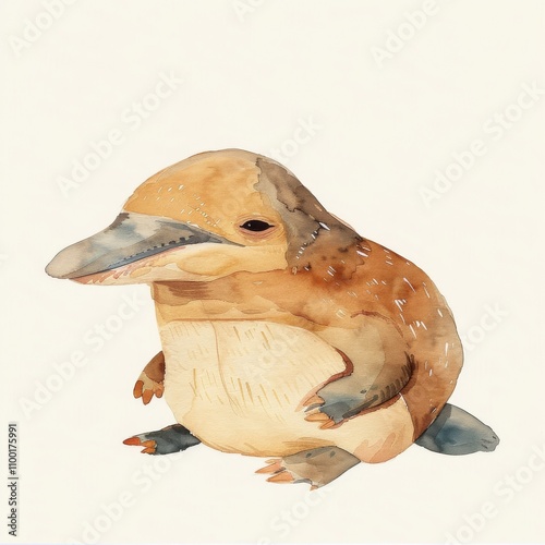 A charming artistic depiction of a platypus, showcasing its unique features and playful demeanor. photo