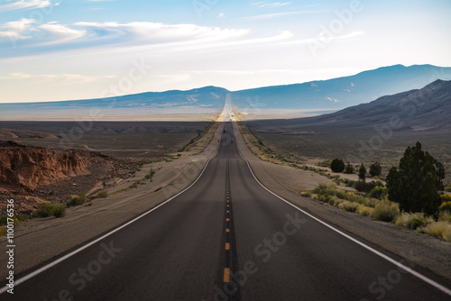 Carretera larga y recta que se pierde en la distancia. Generado con IA