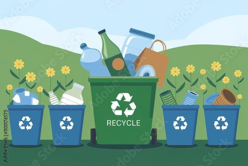 Ilustración de unos cubos llenos de botellas . Generado con IA