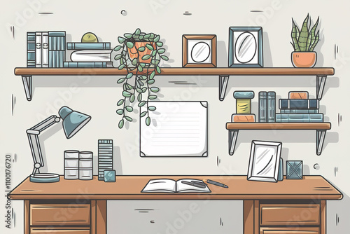 Ilustración de una habitación de un estudiante. Generado con IA