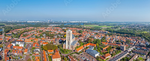 Aerial panorama from the historical town Brielle near Rotterdam in the Netherlands