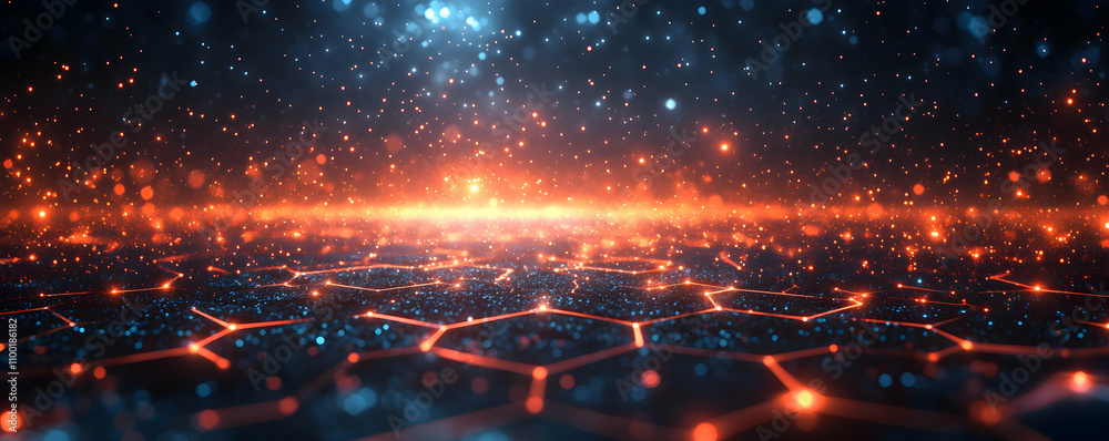 Obraz premium Abstract Network Glowing Particles Digital Art