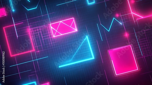 Bright neon grid pattern showcasing geometric shapes in vivid pink and blue hues