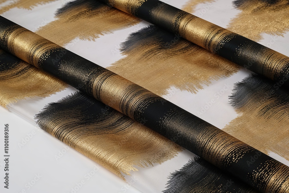 Naklejka premium Sophisticated Black and Gold Gradient Abstract Design on Organza Fabric
