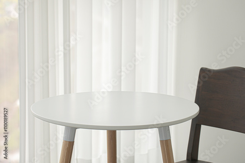 White and round wooden table