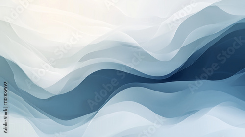 Abstract fluid waves in soft blue and white tones