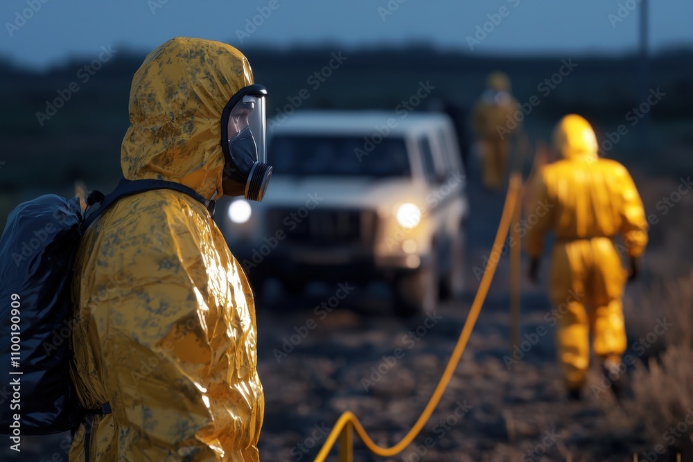 A man in a yellow suit is standing in front of a white van A man in a yellow suit is standing in front of a white van