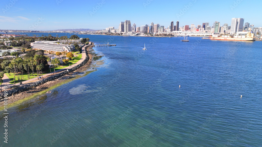 Fototapeta premium Aerial drone photo of San Diego skyline as seen from Coronado island, California, United States of America