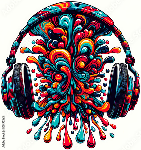 Ink swirling from a pair of headphones like visible sound waves photo