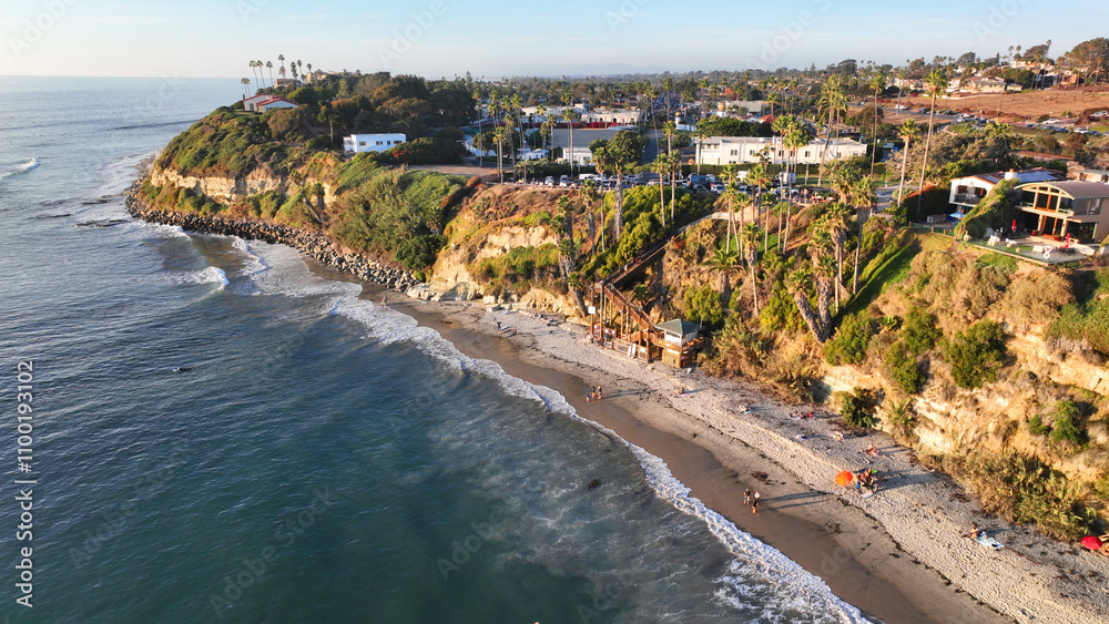 Aerial drone photo of Swami's beach a true surfer's paradise in Encinitas California, United States of America