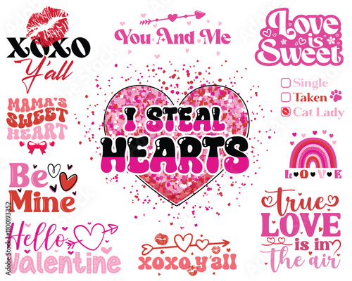 Valentine's Day Love quote retro wavy groovy typography T-shirt sublimation heart 