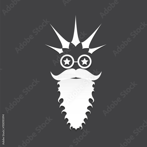 Santa Claus with beard vector illustration isolated on grey background. Christmas hipster poster for party or greeting card. Santa Hipster Claus. Vector merry christmas art design background.