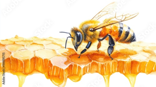 A single bee sits on a piece of honey, highlighting the importance of this sweet resource photo