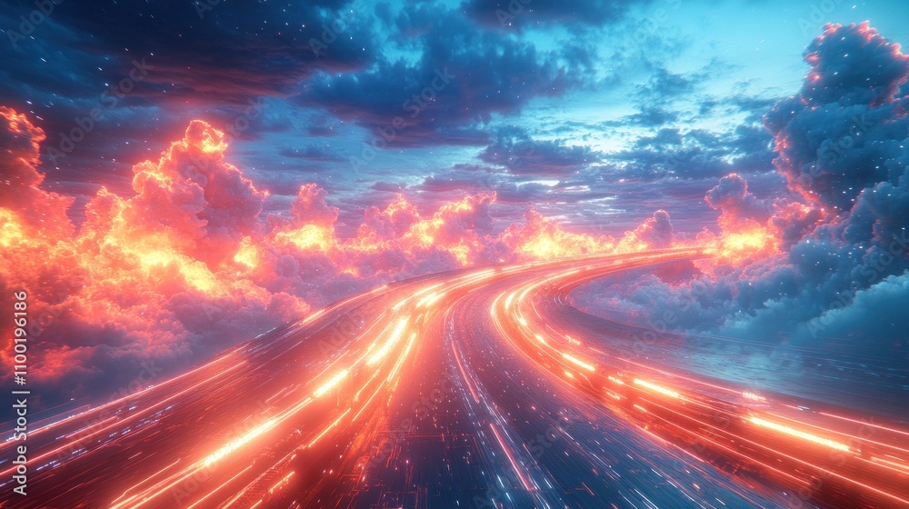 Fototapeta premium Radiant curving road trails through luminous clouds