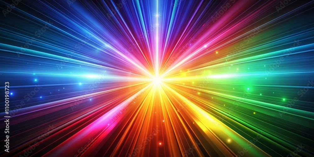 Obraz premium Rainbow Burst Abstract Digital Art with Glowing Lines, abstract, digital art, rainbow, light