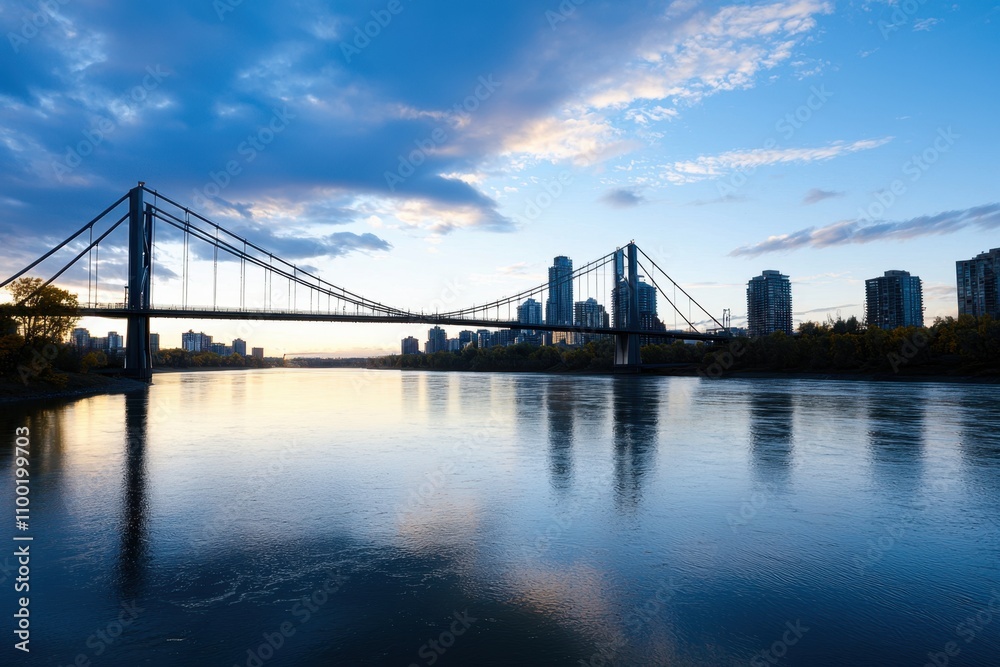 Fototapeta premium A bridge spans a river with a city in the background