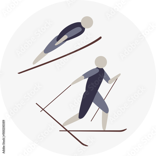 Canvas Print Nordic Combined competition icon. Colorful sport sign.
